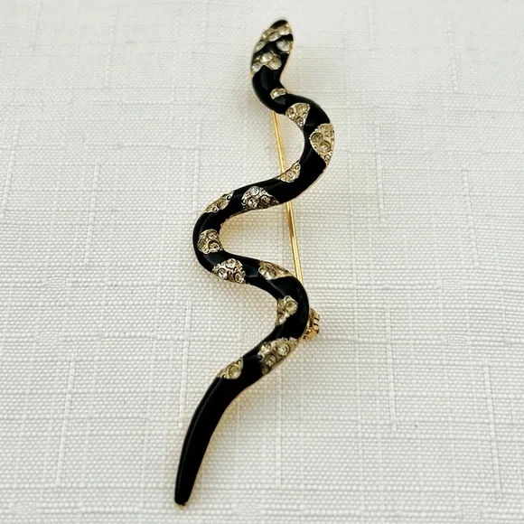 Vintage / Black, Silver & Gold Snake Brooch - Picture 5 of 6